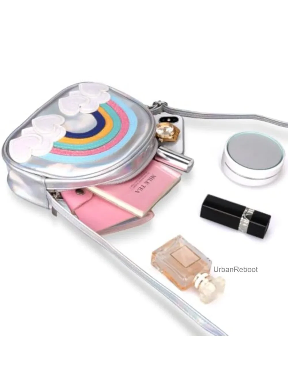 Girls Faux Leather Rainbow Crossbody Purse Adjustable Strap Small Bag